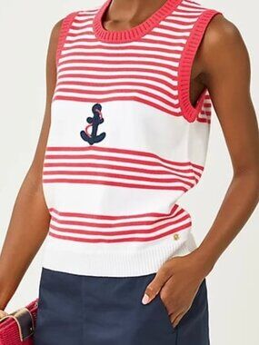 Lilly Pulitzer Breelan Sleeveless Sweater Shell; Nautical Yacht-Theme